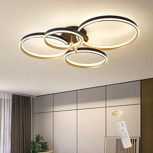 Ganeed Dimmable LED Ceiling Light Modern 4 Rings Ceiling Lamp with Remote Control,60W Gold Flush Mount Ceiling Lights for Living Room, Bedroom, Kitchen, Corridor, Dining Room,Office 3 Color