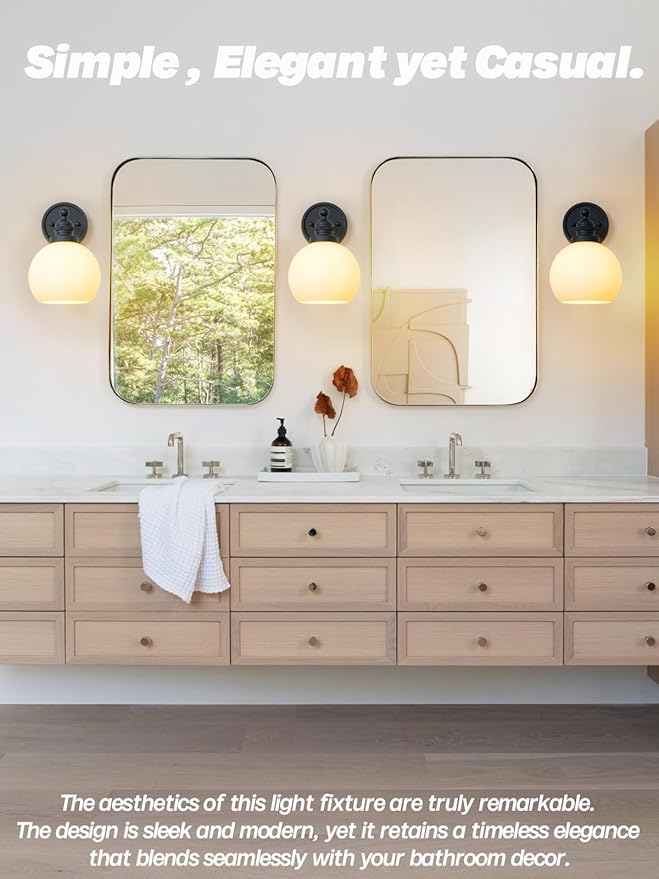 Wall Sconce Black Bathroom Light Fixtures with Milk Glass Modern Vanity Lights Vintage Sconces Wall Lighting for Living Room Bedroom Hallway Stairway E26 Hardwire