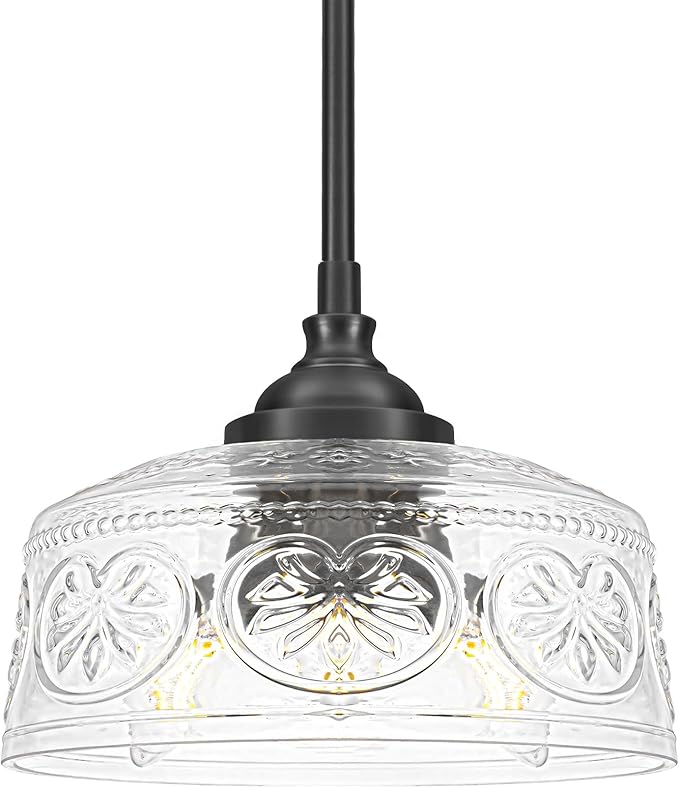 3-Light Adjustable Pendant Lights Kitchen Island, Black Metal & Clear Glass Ceiling Pendant Light, Vintage Drop Lights for Bathroom, Hallway, Convertible Ceiling Mount Or Hanging Fixture, 90°Swivel