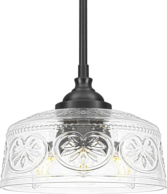 3-Light Adjustable Pendant Lights Kitchen Island, Black Metal & Clear Glass Ceiling Pendant Light, Vintage Drop Lights for Bathroom, Hallway, Convertible Ceiling Mount Or Hanging Fixture, 90°Swivel