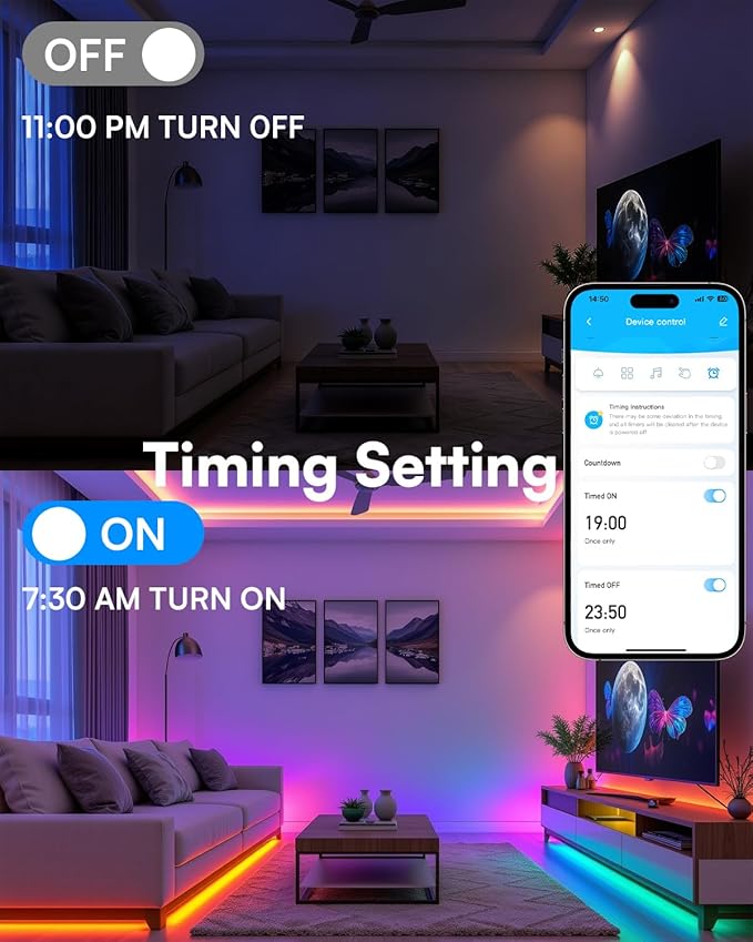 TJOY 32.8FT Smart Led Strip Lights for Bedroom, Compatible with Alexa and Google Assistant, RGB Color Changing, Wireless Music Sync Led Lights for Room Decor(APP+Remote+Voice)