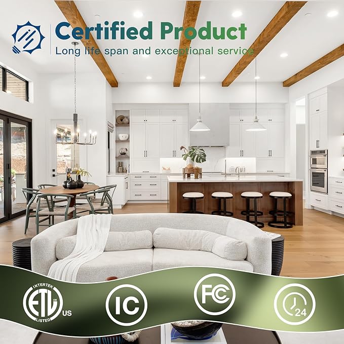 48 Pack 6 Inch 5CCT Ultra-Thin LED Recessed Ceiling Light with Junction Box, 2700K/3000K/3500K/4000K/5000K Selectable, 1050LM Brightness, Dimmable Canless Wafer Downlight, 12WEqv110W ETL&FCC