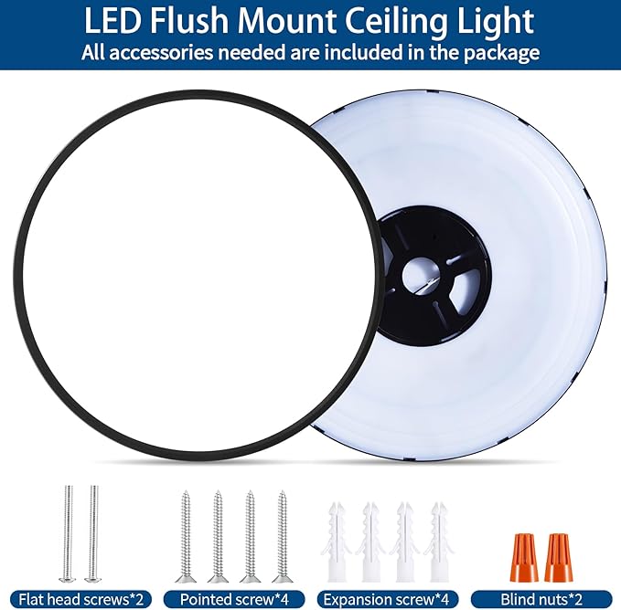 24 inch Modern Led Big Ceiling Light, Ultra Thin Flush Mount, 50W 5000LM, Dimmable, 3000K/4000K/6500K Selectable, Black, Perfect for Bedroom, Kitchen, Dining Room, Living Room, Home Office, Hallway