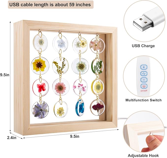 SMUK Handmade Dried Flower LED Desk Lamp, 3 Way Dimmable Cute Pressed Flower Bedside Lamp with Wooden Frame for Desk, Table, Bedroom, Living Room, Office, Aesthetic Cute Table Lamp