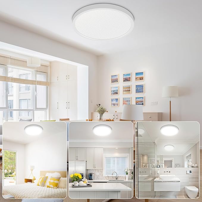 2 Pack Led Ceiling Light - 12 Inch, 24W, Flat, 3 Color Temperature Select, Round, White - LED Flush Mount Light Fixtures for Bedroom