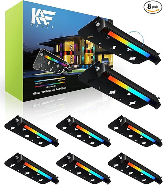 Kaqur 8 Pack 7inch 5W BT RGBCW APP Control Hardscape Lighting Retaining Wall Lights IP65 Waterproof Paver Lights,12V DC Low Voltage Outdoor Lights,16 Million Colors,FCC Listed(App & Remote)