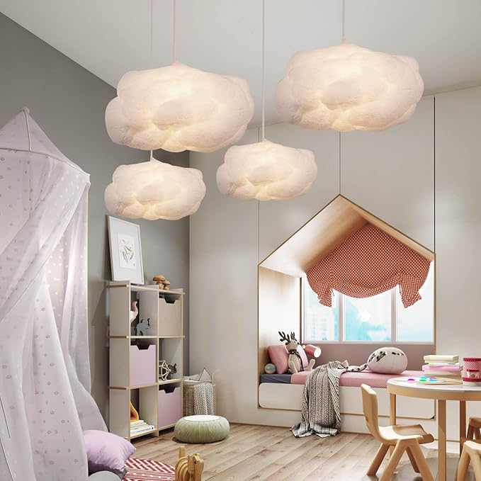 Arturesthome 1-Light Cloud Pendant Lighting,Modern Fluffy Cotton Chandelier Ceiling Light Fixture for Children Girls Kids Living Room White-13.75in