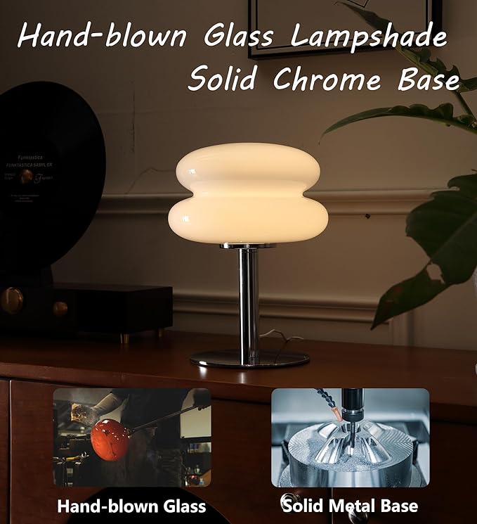 Glivpny Mushroom Lamp Table Lamp for Night Stands,Mid Century Modern Desk Lamps for Bedroom, Vintage Dimmable Bedside Small Lamps, Cute Cool Home Room Aesthetic Decor for Living Room(White)