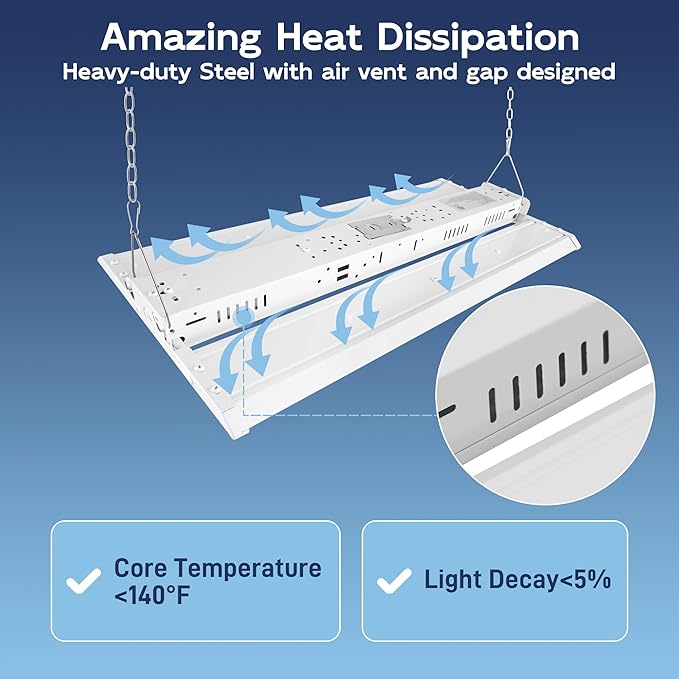 hykolity 4 Pack 2FT 150W LED Linear High Bay Shop Light, 20250lm 135LM/W, 120-277V, 0-10V Dimmable, 5000K Daylight Hanging Light for Warehouse Workshops, UL Listed
