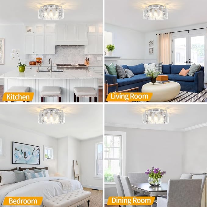18.5'' Modern Brushed Nickel Semi Flush Mount Ceiling Light, Hallway Light Fixtures, 4-Light Glass Ceiling Lights for Entryway Kitchen Dining Room Foyer Bedroom Living Room Bathroom Lighting Fixtures