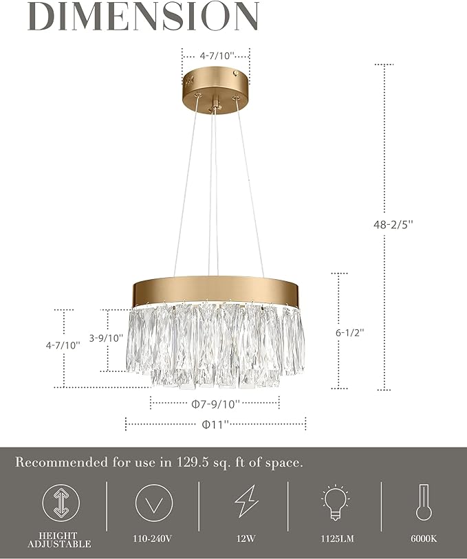 2-Tier Crystal Gold Chandelier, LED Modern Chandelier, 6000K Cool White Pendant Light for Bedroom Kitchen Dinning Room Entryway, CC5612-LED-BG