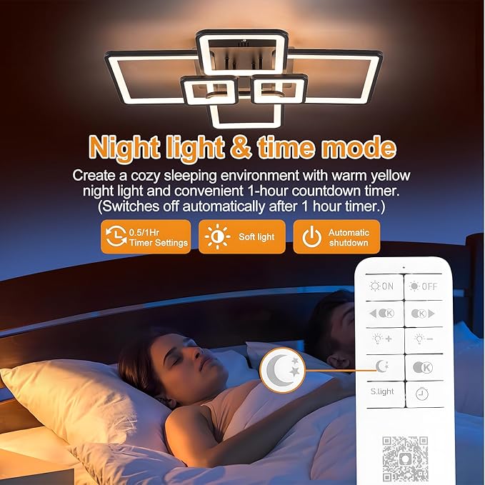 Modern Ceiling Lights 31" 75W, Dimmable Kitchen Lighting Fixtures Ceiling, 3000-6500K Light Fixture Ceiling Mount with Remote Control, Black Square LED Ceiling Light for Bedroom