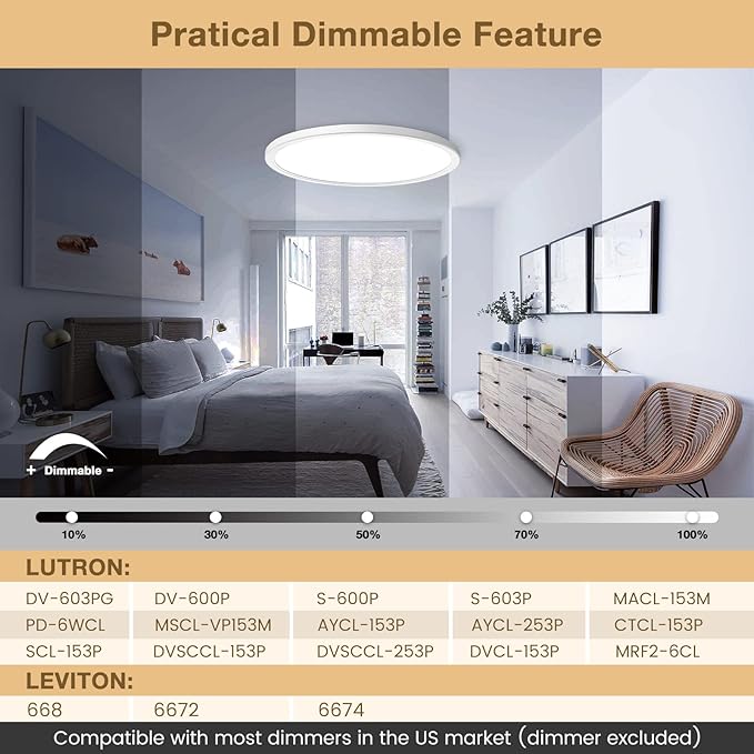 6-Pack 3200LM 12Inch LED Ceiling Lights Flush Mount, Dimmable Ceiling Light Fixtures, 3000K 4500K 6000K CCT, 24W Super Slim Low Profile Modern Ceiling Light for Bedroom Bathroom Hallway Kitchen, White