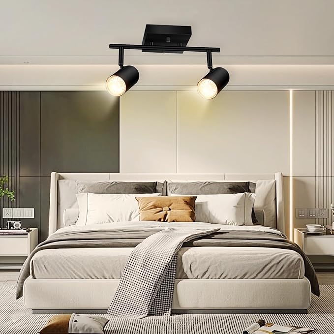 BoostArea 2-Light Track Lighting Kit, LED Track Lighting with GU10 Socket, Flexibly Rotatable Light Heads, Modern Track Lighting Fixtures Ceiling for Kitchen, Bedroom, Living Room, Bulb Not Included