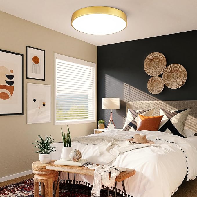 Gold LED Ceiling Light Fixture Flush Mount 15 inch 36W, Dimmable Light Fixtures Ceiling Mount LED, Modern Kitchen Lighting Fixtures for Bedroom, Bathroom, Living Room