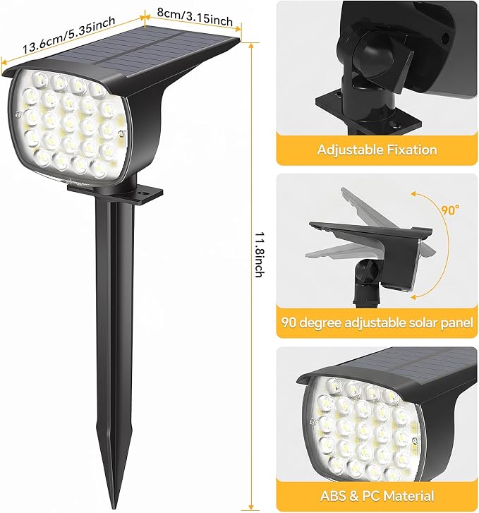 Solar Spot Lights Outdoor, 2 Pack 58 LED Solar Landscape Spotlights, Auto On/Off 3 Lighting Modes, 2-in-1 IP65 Waterproof Solar Landscape Lights for Yard Garden Pathway Tree