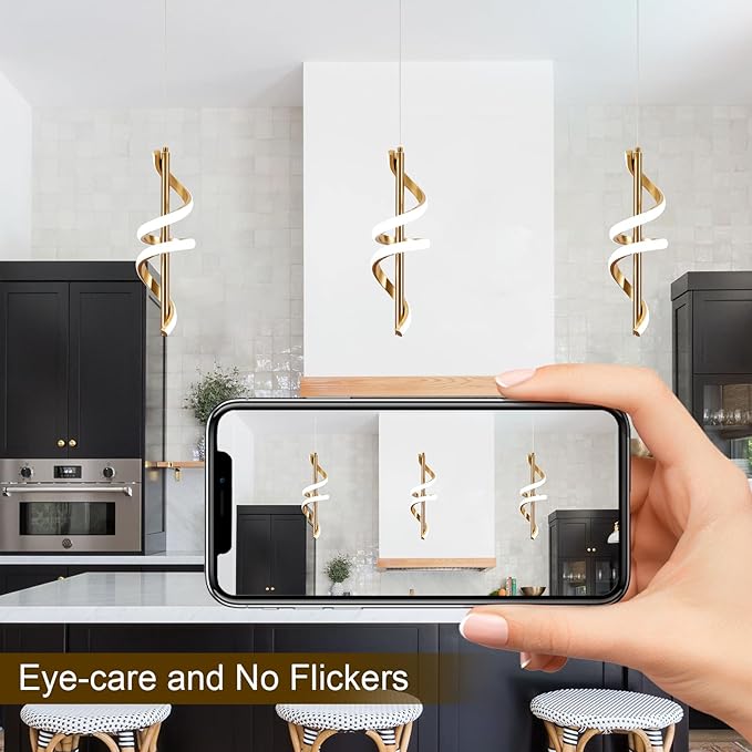 Gold Led Pendant Light Fixtures,6000K Cool White Modern Pendant Lights for Kitchen Island,Adjustable Kitchen Island Light Fixture for Dining Room Bedroom Sink, 1 Pack (Gold, 2 Packs)