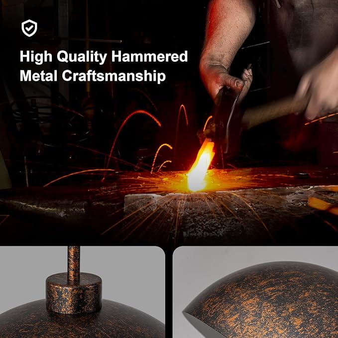 2 Light Copper Pendant Lights Kitchen Island, Farmhouse Dome Pendant Light Fixture with Metal Shade Adjustable Cord for Dining Room, Over Table