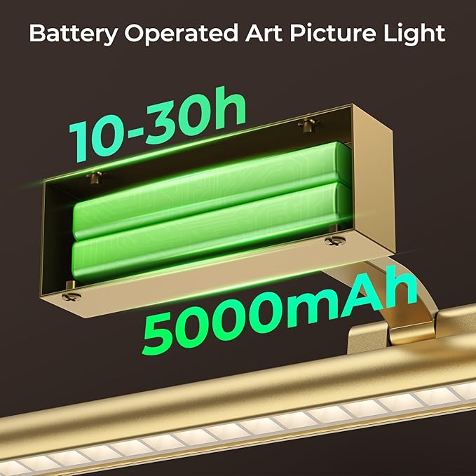 Wireless Picture Lights for Wall, Battery Operated Wall Light for Painting Rechargeable CCT Rotatable Art Gallery Light with Remote Dimmable Timer for Artwork Frame Display Dartboard (Gold, 16inch)