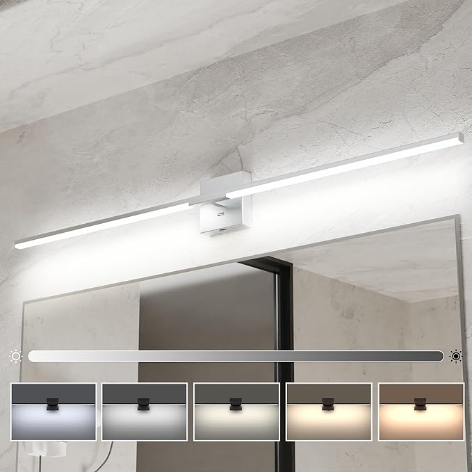 Ensenior Modern Bathroom Vanity Light 48 Inch, Built-in Dimmer, 28W Dimmable 5CCT LED Light Fixture Over Mirror, Baked-on Matte Grey Vanity Lights for Mirror Cabinets Bedroom - FCC & ETL Certificated