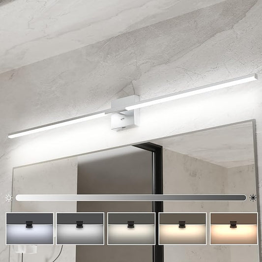 Ensenior Modern Bathroom Vanity Light 48 Inch, Built-in Dimmer, 28W Dimmable 5CCT LED Light Fixture Over Mirror, Baked-on Matte Grey Vanity Lights for Mirror Cabinets Bedroom - FCC & ETL Certificated