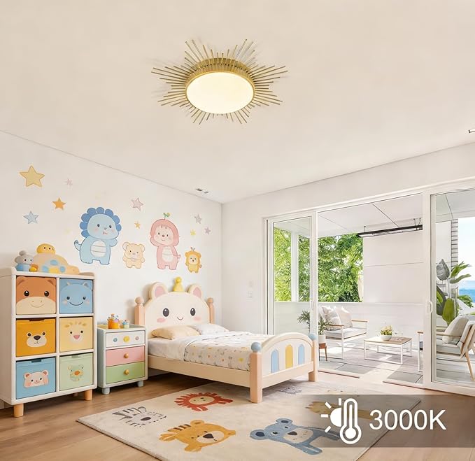 D23.6 In. LED Dimmable Ceiling Lights Flush Mount, Kids Ceiling Light Fixture, Nursery Light Fixture Brass Firework Flower Ceiling Light for Kids Room Bedroom Nursery Ceiling Light 5CCT 2700K-5000K