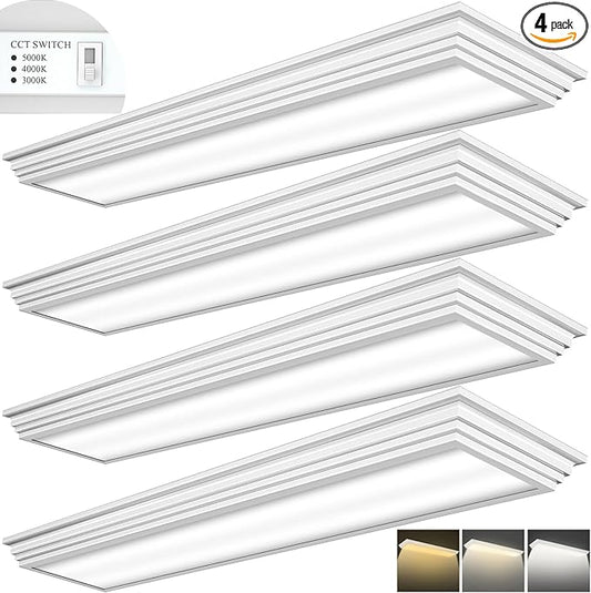 FAITHSAIL Dimmable 4FT LED Wraparound Light, Selectable 3 Color Temperature 3000K/4000K/5000K CCT 50W 5500LM 4 Foot Kitchen LED Light Fixture, Flush Mount 48 Inch Ceiling Lighting Fixture, 4 Pack