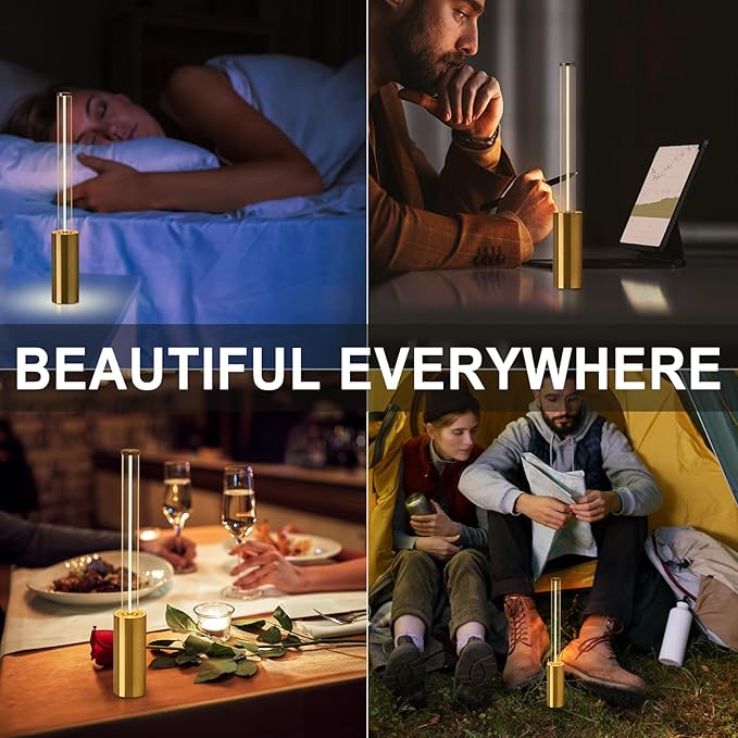 Portable Cordless Lamp, 3-Way Touch USB Rechargeable Battery Operated Table Lamp, Minimalist Small Lamp for Bedside and Kitchen, Ambient Light for Dining and Bar, Gold