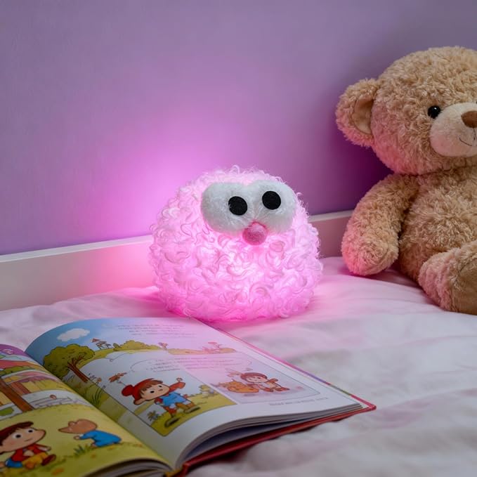 Plush Night Light Cute LED Table Lamp Cozy Dimmable Nightlight Rechargeable Bedside Lamp Funny Desk Decor Lamp for Halloween Christmas Birthday Gift (Yellow)