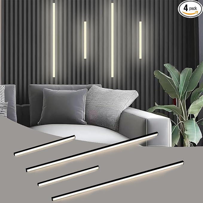 Besseto LED Wall Panel Lights Black,Wood Slat Wall Panel Strip Light,3000K Touchable Switch Dimmable LED Recessed Lighting for Living Room Bedroom Bathroom Stairs (Black-4PCS)