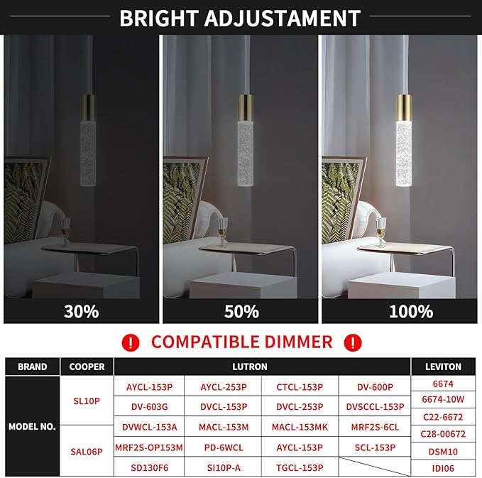 OKELI Modern Pendant Lights,LED Bubble Crystal Kitchen Island Light Fixtures,Mini Single Pendant Lighting for Kitchen Island,Bar,6W,6000K,Gold,3Pack