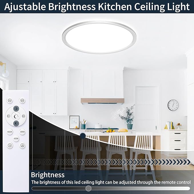 MOONSEA 20 Inch LED Flush Mount Ceiling Light 45W, Large Ceiling Light with Remote Control, Round Dimmable 3000K-6500K Adjustable, Modern Slim Flat Panel Lights for Bedroom, Kitchen, Brushed Nickel