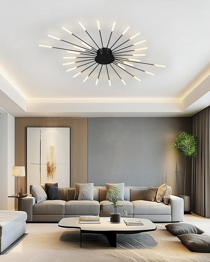 Ceiling Light Modern LED Ceiling Lamps,Flower Shape Ceiling Lights,Flush Mount Chandelier,Metal Acrylic Ceiling Lamps,Living Room Light Fixtures Ceiling for Bedroom,Dining Room(Black,28 Heads)