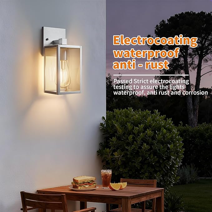 2 Pack Silver Outdoor Wall Sconce Lights Wall Mount, Waterproof Exterior Lighting Fixtures, Outside Front Porch Lights for House, Outdoor Lantern Lamp, Coach Light for Garage Entryway
