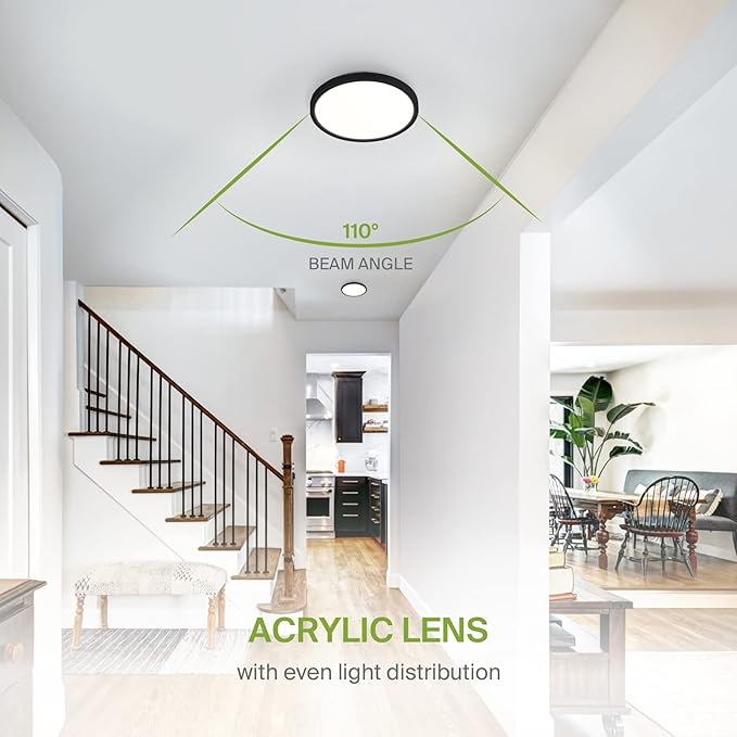 ASD LED 9" Round Flush Mount Light | 18W 1460LM 3000-5000K 120V | 3CCT, Dimmable, Ultra Slim, ETL Listed | Thin Surface Lamp, Bedroom Ceiling Lighting | Black, 6 Pack