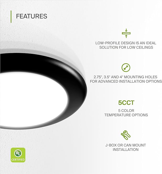 ASD 6 Pack LED Disk Lights 6 Inch, 15W 5CCT 2700K-5000K 1245LM CRI90+, Dimmable Flush Mount Ceiling Light Fixture, Low Profile Surface Mount Disc Lights, Junction Box or Recessed Can Install, UL