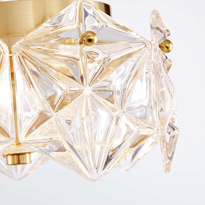 AGV LIGHTING CL058 Flushmount Ceiling Light Fixture, Close to Ceiling, Modern Design, 2-Lights, D9 x H5, Perfect for Living Room, Shield Shaped Glass Shade & Gold Finish Frame