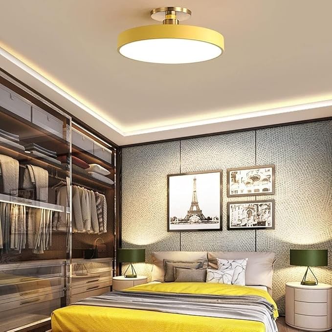 Minimalism Round LED Ceiling Light Modern Semi-Flush Mount Ceiling Lamp Close to Ceiling Light Fixture for Aisles Entrances Cloakroom Corridor Bedroom(Three-Color Light,50cm-Yellow)