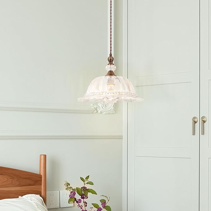 Vintage Pendant Light Fixtures for Kitchen Island Brass Gold 10.6" Glass Small Pendant Lights Adjustable Hanging Light for Hallway Porch Sink Table