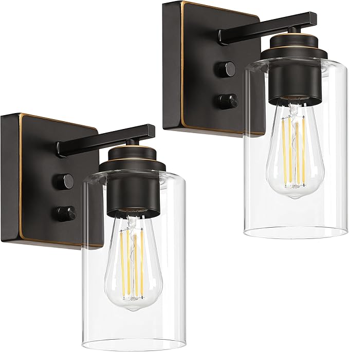 Loyareal Wall Sconces Set of Two, Oil Rubbed Bronze Wall Scone with Switch, Bedside Wall Lamps, Sconces Decor Set, Bedroom Sconces, Modern Bathroom Light Fixtures with Clear Glass Shade