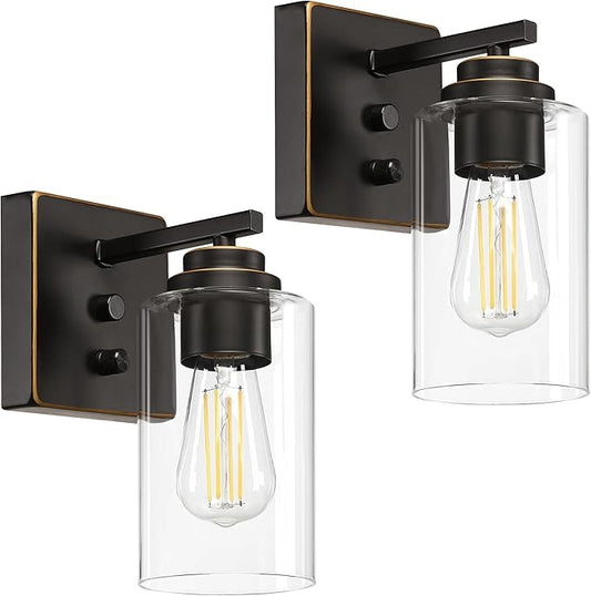 Loyareal Wall Sconces Set of Two, Oil Rubbed Bronze Wall Scone with Switch, Bedside Wall Lamps, Sconces Decor Set, Bedroom Sconces, Modern Bathroom Light Fixtures with Clear Glass Shade