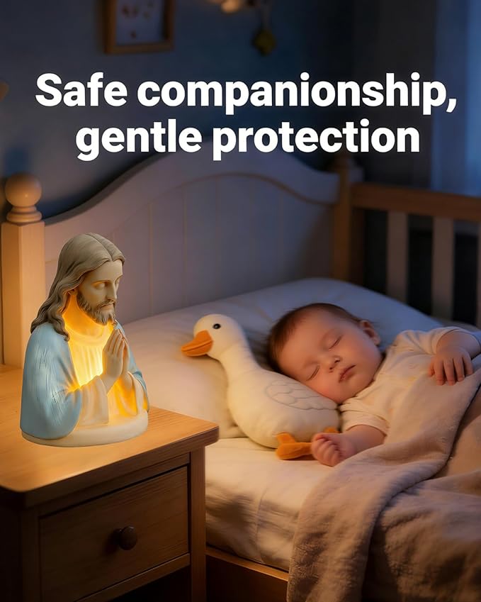 Jesus Prayer Night Light, 6" Sacred Jesus Statue Lamp for Spiritual Comfort, Warm LED Devotional Table Lamp for Prayer & Meditation, Religious Home Decor, Faithful Gift for Peace & Serenity