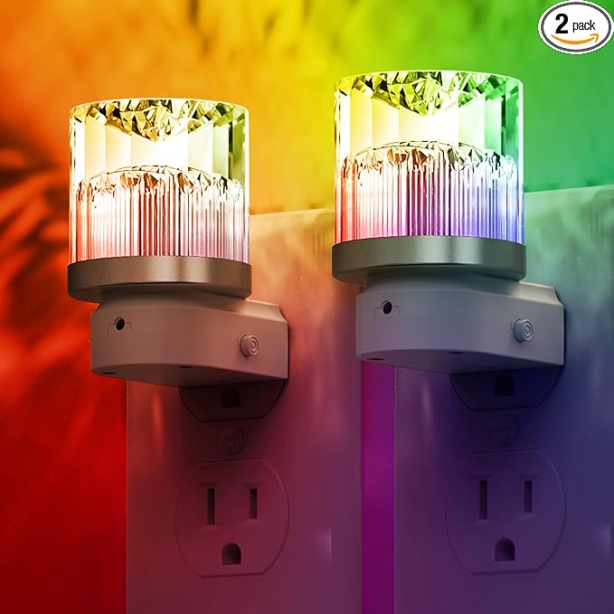 L LOHAS LED Night Light, Night Lights Plug into Wall with 10 Color Change RBG Nightlight Plug in Wall, Built in Dusk to Dawn Sensor for Hallway, Bathroom, Rooms, 2 Pack