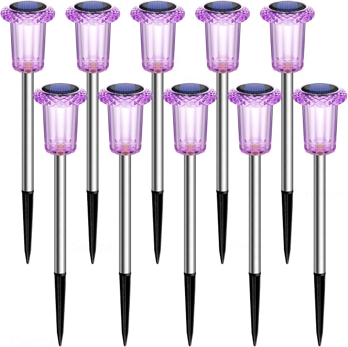 Halloween Solar Lights Outdoor 10 Pack Purple Solar Pathway Lights Outdoor Halloween Decorations Waterproof Yard Lighting for Driveway Garden Walkway Path Landscape Lawn