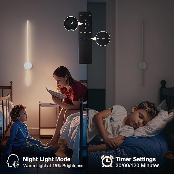 Battery Operated Modern Wall Sconces, Dimmable Wireless Wall Light Set of Two with Remote Control, 3 Color Temperatures, Rechargeable LED Wall Sconce for Bedroom, Living Room,Hallway, 27.6 Inch Chrome