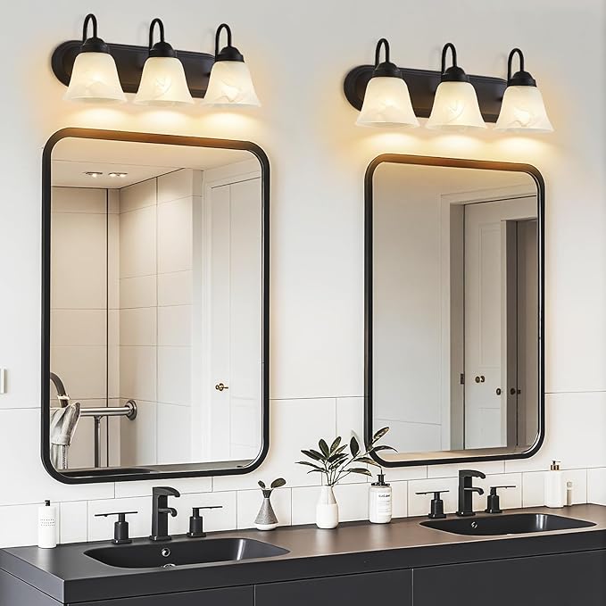 EJIAXIN Bathroom Light Fixtures Over Mirror, Black 3 Light Vanity Light for Bathroom Vintage Lighting Fixtures Wall Lamp Vanity Lights Apply for Mirror Living Room Cabinet Bedroom