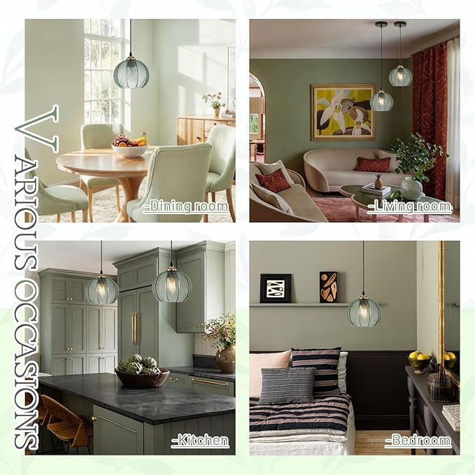 Glass Pendant Light Kitchen Island Pendant Lights with Green Glass Shade Hand Blown 1-Light Globe Pendant Light Gold Modern Hanging Light for Dining Room Bedroom