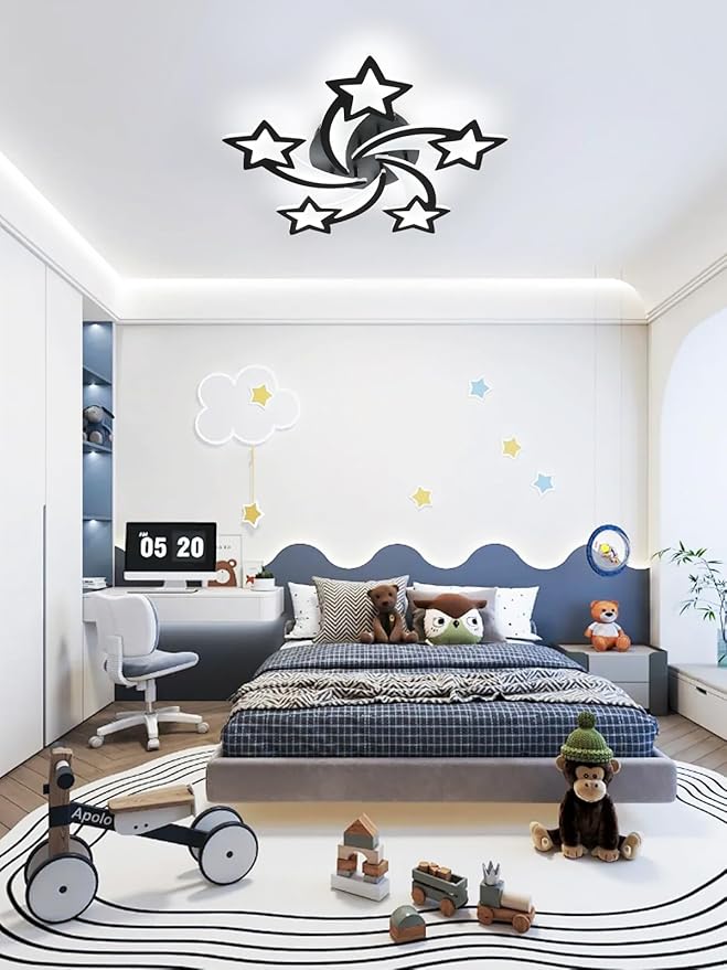 Goeco Kids Ceiling Light, 6500K Modern Acrylic LED Close to Ceiling Light Fixture, Black Star Shape Flush Mount Lamp for Kids Room, Nursery, Bedroom, Living Room