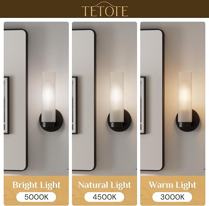 TETOTE Black Wall Sconces Set of Two Modern Bathroom Wall Light Fixtures Farmhouse Wall Lights with Frosted Glass Shade for Mirror Bedroom Living Room