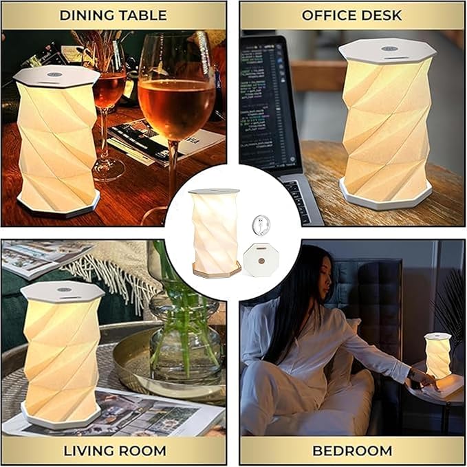 Travel Gifts Portable Foldable Cordless lamp，Dimmable Touch Control Foldable Paper Art Lamp，Gift lamp for Travel, bedrooms, Study Rooms, and Camping Rechargeable Light